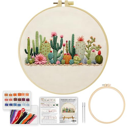 Full Range Embroidery Kit for Adult, Green Plant Pattern Embroidery Kit for Beginners Include Embroidery Cloth Hoops Threads for Craft Lover Hand Stitch with Embroidery Skill Techniques (Plant) - color: Plant