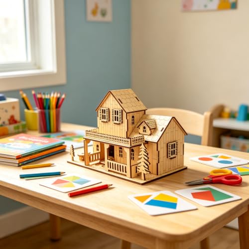 3D Wooden Puzzles for Adults, DIY Miniature Villa House Kit - color: Villa House