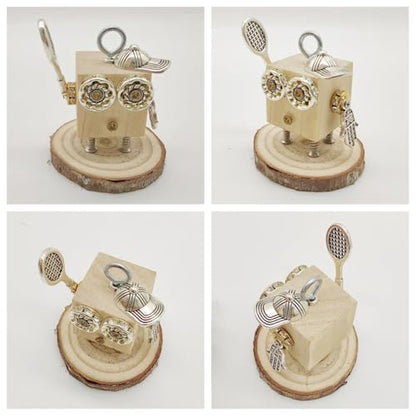 DEUXPER Mini Steampunk Robot Model Building Kit, Tennis Boy Style - style: Tennis Boy+Keychain