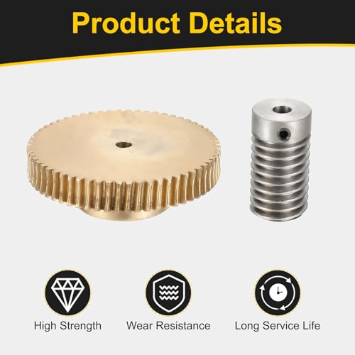 uxcell Worm Gear Set 60T 0.8 Module 1:60 Reduction Rate, Right Rotation Drive Gear Box Wheel Reduce Transmission Part (Brass Gear-4mm Bore, 1045 Steel Rod 5mm Bore) - size: Gear-4mm, Rod-5mm Bore, style: 0.8M-60T