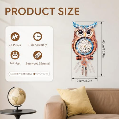 3D Puzzles for Adults Wooden Owl Puzzle Clock Adult Crafts - color: Owl Clock