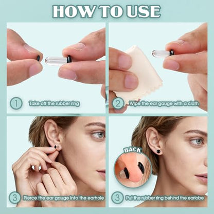 GEMQUEEN 24 Pcs 0.5mm Increments Glass Ear Stretching Kit Hypoallergenic - color: Clear, size: 20pcs|1.6mm-12mm(14g-1/2''), not 0.5mm increments