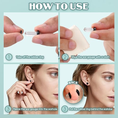 GEMQUEEN 24 Pcs 0.5mm Increments Glass Ear Stretching Kit Hypoallergenic - color: Black, size: 17mm-20mm | 8pcs