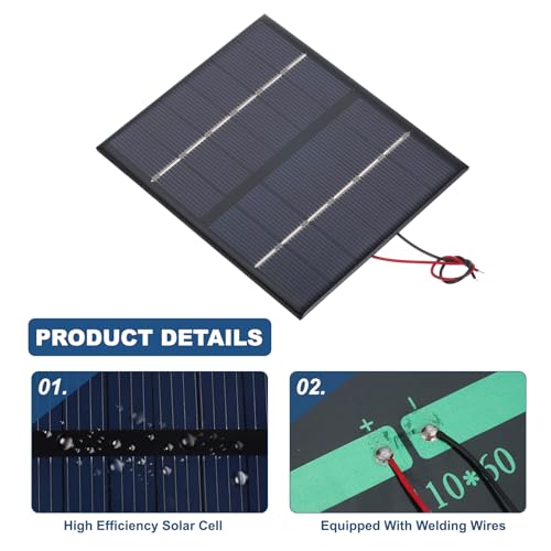 MECCANIXITY 2 Pcs 6V 1.68W 280mA Mini Solar Panels, Small Polycrystalline Solar Cell Panel with 2 Cable for DIY Electric Toy Materials Kits Charger, 110mm x 92mm - style: 6V 1.68W 280mA
