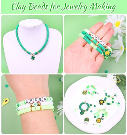 Wuollgess 3500 PCS Clay Beads Bracelet Making Kit, Green Beads for Crafts - color: Green