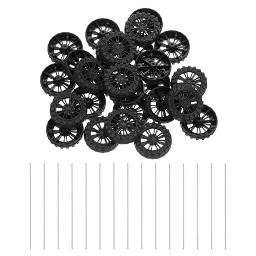 MECCANIXITY 30pcs Toy Car Tires 30mm OD, 8mm Thick, RC Model Car Wheels with 2mm OD x 150mm Long Shaft for Craft Project Hobby, Black - color: Black, size: 30mmx8mm 2mmx150mm