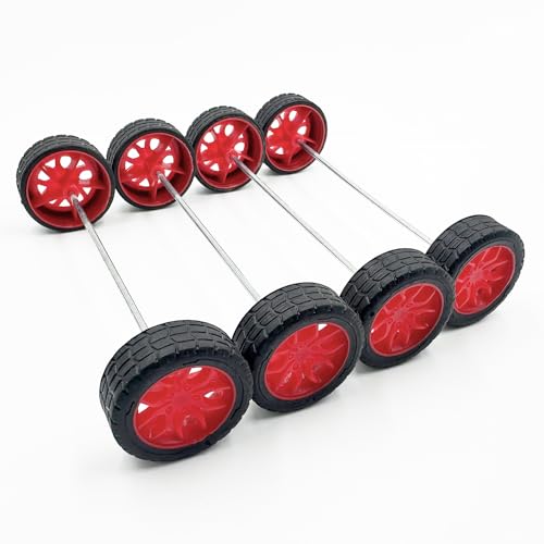 20PCS Small Toy Car Wheel 30mm Model Car Rubber Tire Wheels with 10PCS Shaft Round Rod Axles for DIY Model Toy RC Car Truck Robot Building Accessories (Red 2x30mm) - style: Red 2x30mm