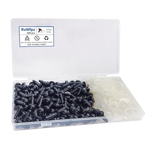 RuWfpz Safety Eyes for Amigurumi Crocheting Animals 8mm Bulk 100Pcs Black - size: 8mm
