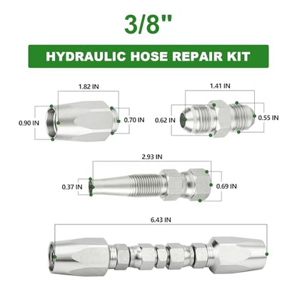 TAISHER 2PCS Hydraulic Hose Repair Kit 3/8" Reusable Fittings, 2-Wire Size #06 Field Repair Kit - size: 3/8 Inch