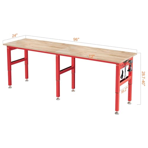 SPECRAFT 96-Inch Red Adjustable Heavy-Duty Workbench - color: Red, size: Standard/96"x24"