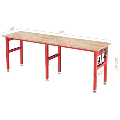 SPECRAFT 96-Inch Red Adjustable Heavy-Duty Workbench - color: Red, size: Standard/96"x24"