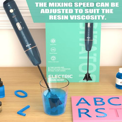 Upgraded Resin Mixer, Handheld Rechargeable Mixer with Minimizing Bubbles,Epoxy Resin Mixer for Resin, Silicone Mixing, Resin Molds, DIY Crafts (Included 4 pcs Paddles) (Blue) - color: Blue