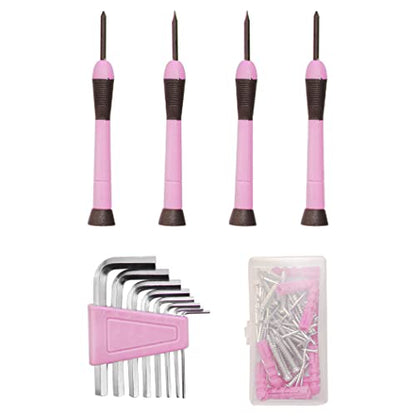 CARTMAN Complete Household Tool Set, Pink Hand Kit With Storage Case - color: Light Pink