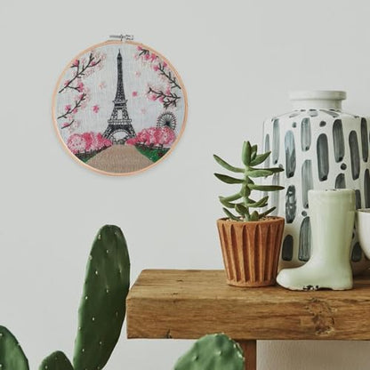 Embroidery Starter Kit Eiffel Tower Paris Pattern Full Range DIY Beginner - color: White-Gray