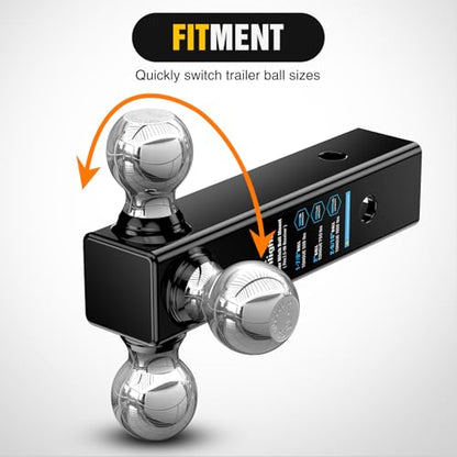 Nilight Multi-Ball Trailer Hitch Ball Mount, 1-7/8, 2, 2-5/16-Inch Balls, Triple Ball Mount fits 2-1/2-Inch Hitch Receiver, Chrome Plating - color: 2-1/2" hitch 3 ball