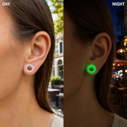 Oyaface 20 PCS Piercing Tunnel Set Soft/Hard Silicone Flesh Ear Plugs 2g-25mm Flexible Ear Stretching Gauge Expander - color: Glow in Dark