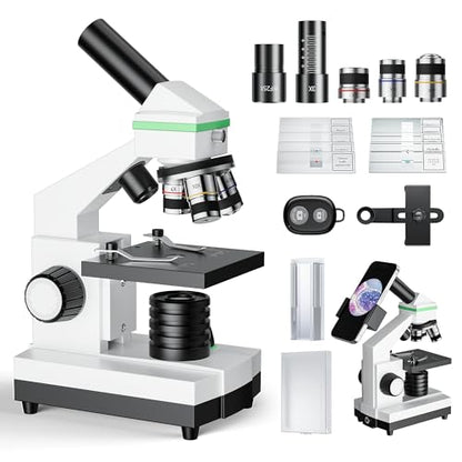 Microscope for Adults Professional, Compound Microscope for Kids 8-12, 100X-3000X High-Power Biological Microscope for Students, School Lab & Home Education, with Slides Set