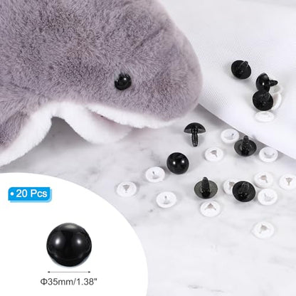 PATIKIL 35mm Safety Eyes, 20 Pcs Plastic Craft Protective Film Safety Eye with Washers for Stuffed Animals Crochet Toys Dolls DIY Craft Making, Black - size: 35mm