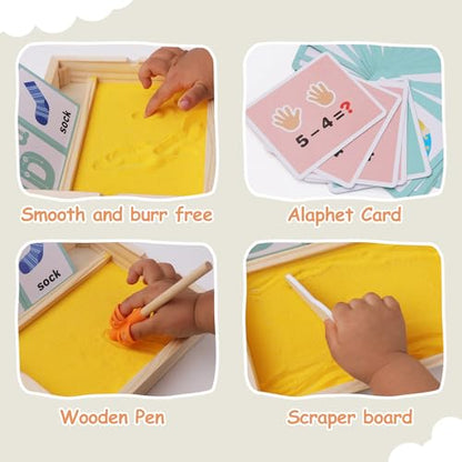 Montessori Sand Tray with Math & Alphabet Learning Cards