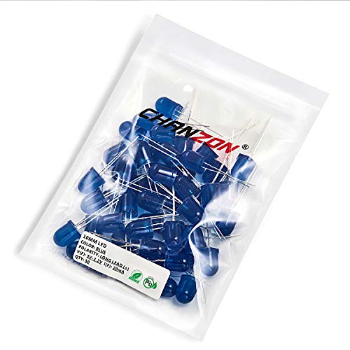 CHANZON 50 pcs 10mm Blue Diffused LED Diode Lights (DC 3V 20mA) - color: H) Blue-blue (50pcs)