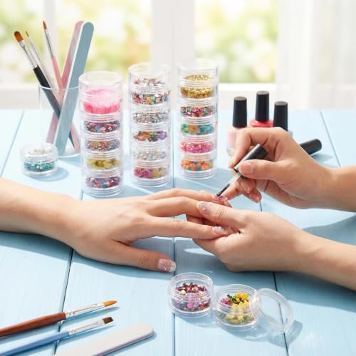 3 Sets 6 Layer Stackable Plastic Containers, 10G/10ML Clear Cosmetic Storage Box Round Organizer Jars for Beads, Buttons, Small Jewelry Findings