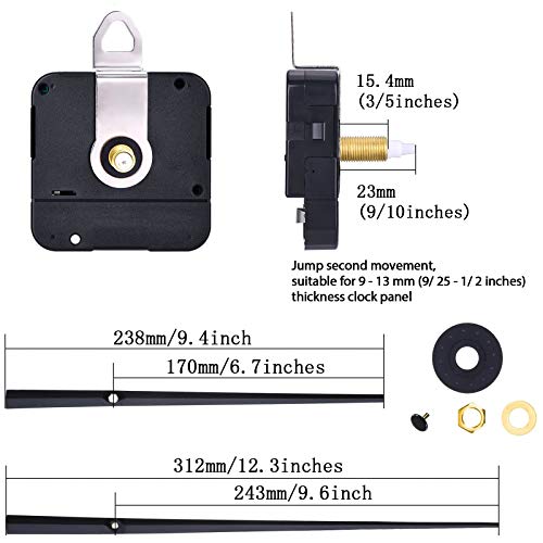 Mudder High Torque Clock Movement with 2 Hands to Fit Dials up to 58.6 cm/ 23.1 Inches in Diameter (Shaft Length 23 mm/ 9/10 Inches, Black)