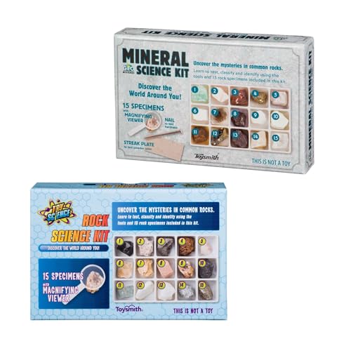 Toysmith STEM Rock & Mineral Science Kit for Kids - 30 Geology Specimens with Viewer, Identification Tools & Testing Tools - Geology Set for Young Geologists, Ages 8+ - style: Toy Rock & Mineral Science Kit Bundle