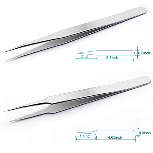 H&W Precision Tweezers 6PCS Set, Anti-Static Steel Curved of Tweezers - color: Silvery