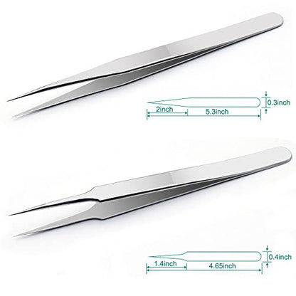 H&W Precision Tweezers 6PCS Set, Anti-Static Steel Curved of Tweezers - color: Silvery