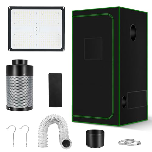 Grow Tent Complete System 2x2, Schedule Full Spectrum 100W LED Grow Light & Grow Tent Kit 24"x24"x48", 4" Adjustable Ventilation Kit, Noise-reducing Rubber Duct Connector - size: 24"x24"x48" + 100W