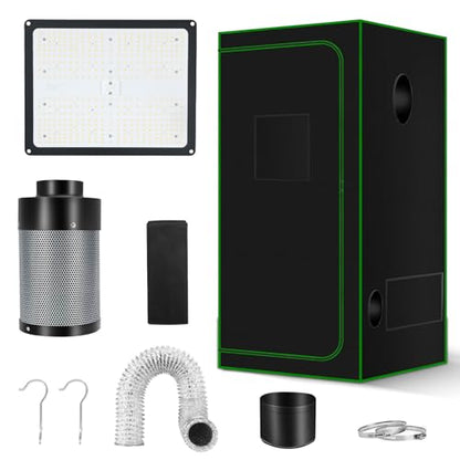 Grow Tent Complete System 2x2, Schedule Full Spectrum 100W LED Grow Light & Grow Tent Kit 24"x24"x48", 4" Adjustable Ventilation Kit, Noise-reducing Rubber Duct Connector - size: 24"x24"x48" + 100W