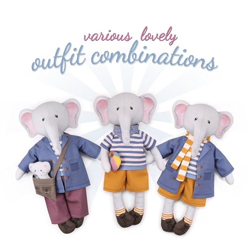 kullaloo Cut & Sew Fabric Panel – Elephant Doll Sewing Kit for Teens & Adults ✦ Intermediate DIY Plush Project with Clothes ✦ Dress Me Bestie Eddy - color: Dress Me Bestie Eddy Elephant