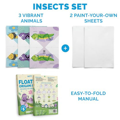 WOYS Floating Origami Boats | Insects Set | Waterproof Reusable Paper | Screen-Free DIY Arts & Crafts Activity & Gift | 5 Sheets | Bath, Pool & Indoor Play - color: INSECTS