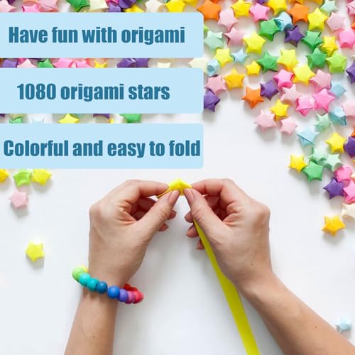 1080 Sheets Origami Paper Star Strips, 6 Solid Colors Double Sided