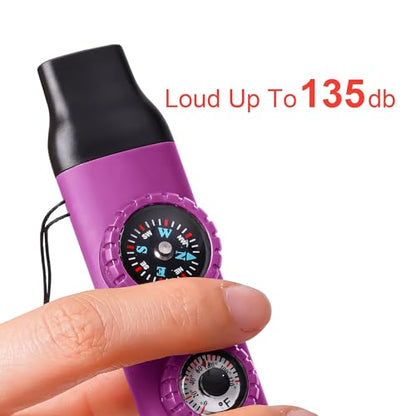 Emergency Survival Safety Whistle，Whistle for Kids with Lanyard,Compass,Thermometer,Ideal for Kayaking, Boating, Hiking, Camping, Climbing - color: Plum