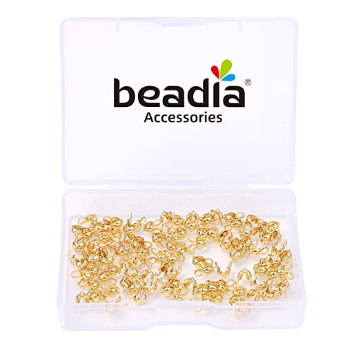 BEADIA 14K Gold Plated End Caps Non Tarnish 3x6mm 200pcs for Jewelry Making Findings - color: End Caps 14K Gold, size: 3x6mm
