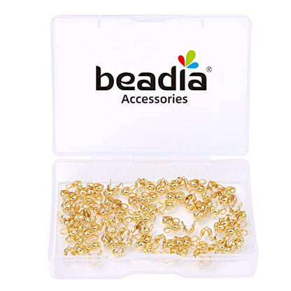 BEADIA 14K Gold Plated End Caps Non Tarnish 3x6mm 200pcs for Jewelry Making Findings - color: End Caps 14K Gold, size: 3x6mm