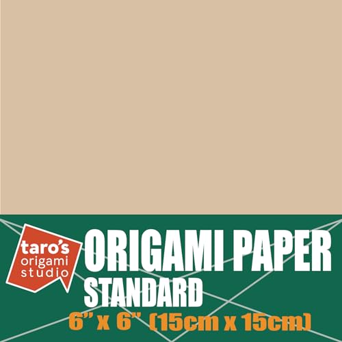 [Taro's Origami Studio] Standard 6 Inch One Sided Single Color (Beige) 50 Sheets (All Same Color) Square Easy Fold Premium Japanese Paper for Beginner (Made in Japan) - color: Beige