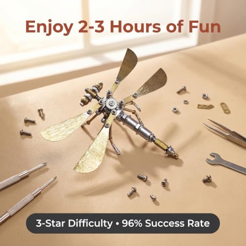 3D Metal Puzzle Kit for Adults Teens Steampunk Dragonfly 140+ Pcs Mechanical Assembly Models 3 Hours to Build Ideal for Gifts and Decorations (Ujinensis Dragonfly) - style: Ujinensis Dragonfly
