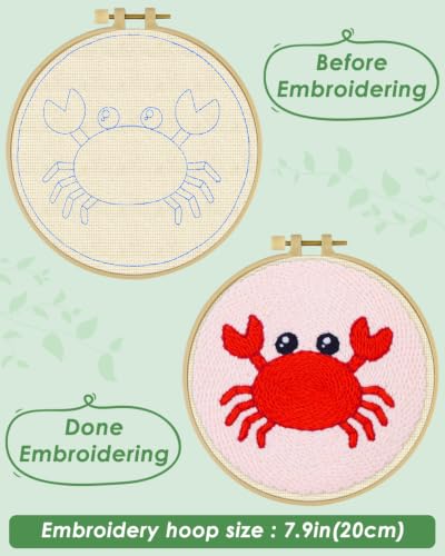 ERKOON Punch Needle Kit Beginners Adults, Zodiac Easy Embroidery Set for Starter Art Craft, Needling Punching Project with Patterns, Tools, Yarns, Hoop, Instruction (Cancer) - color: Cancer