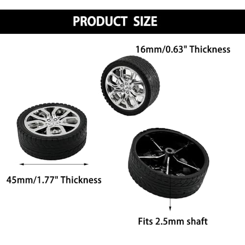 10PCS Toy Car Wheels Model Car Rubber Tire Wheels with 5PCS Shaft Round Axles for for DIY Model Toy RC Car Truck Robot Wheel Replacement Accessories (2.5x45mm) - style: 2.5x45mm