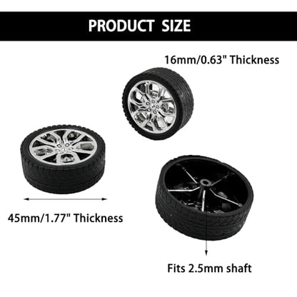 10PCS Toy Car Wheels Model Car Rubber Tire Wheels with 5PCS Shaft Round Axles for for DIY Model Toy RC Car Truck Robot Wheel Replacement Accessories (2.5x45mm) - style: 2.5x45mm
