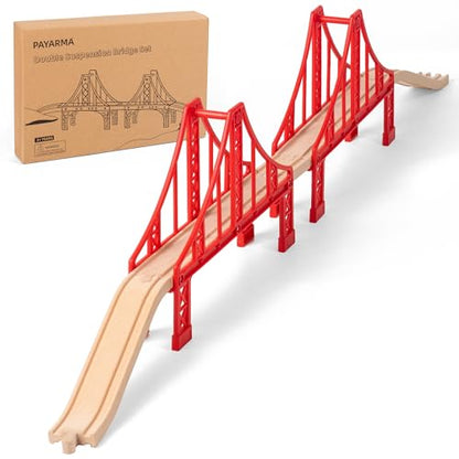 Wooden Train Track Accessories Train Railway Accessories Double Suspension Train Bridge Toy Train Set for Toddlers 3-5 Train Tracks Compatible with All Leading Brands - style: Wooden Train Track