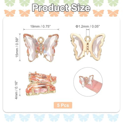 uxcell Crystal Gold Plated Butterfly Charm, Brass Zircon Charm Pendant - color: Light Red, size: 19x15mm