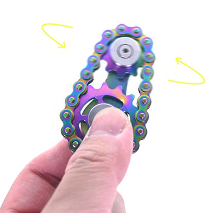 Fidget Spinner, Sprocket Linkage Bike Chain Spinner Design 2 Gears Figity Spin Finger Games, Metal Stainless Steel Durable Mechanics, Premium Figit Toy - Full Colorful - color: Full Colorful