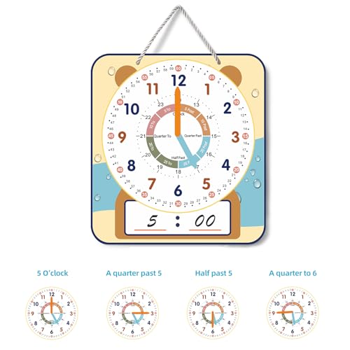 ANCOMEDO Large 12" Magnetic Writable Dry Erase Teaching Clock with Cute Style, Teaching Demonstration Clock for Kids Learning Practice Time for Home School Classroom Supplies (12" x11"-Beige) - style: Beige-1pack
