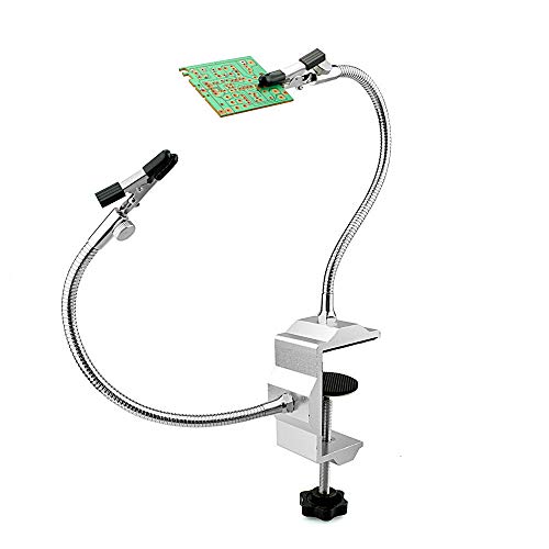 Toolour Helping Hands Soldering Third Hand Tool Tabletop Clamp Base with 2 Nickel Plated Flexible Arms and Rotatable Alligator Clips for Electronics Repair Assembly Jewelry DIY Arts Craft Hobby - style: D