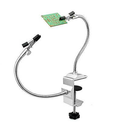 Toolour Helping Hands Soldering Third Hand Tool Tabletop Clamp Base with 2 Nickel Plated Flexible Arms and Rotatable Alligator Clips for Electronics Repair Assembly Jewelry DIY Arts Craft Hobby - style: D