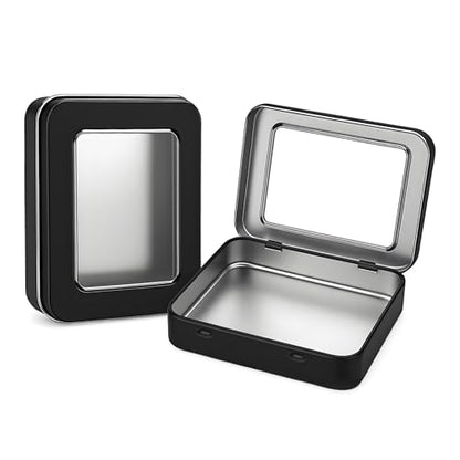 2-Pack Black Window Tin Boxes for Rhinestones - color: Black, size: 2 Pcs Clear Lid 4.5" x 3.5" x 0.9"