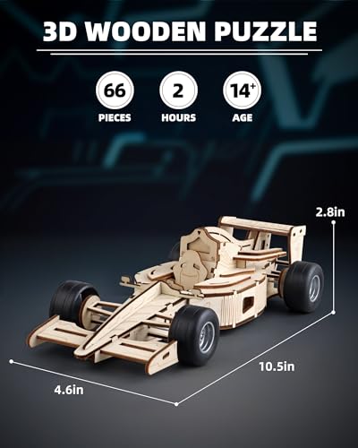 3D Wooden Puzzles for Adults, Formula 1 Racing Car Kit 66pcs